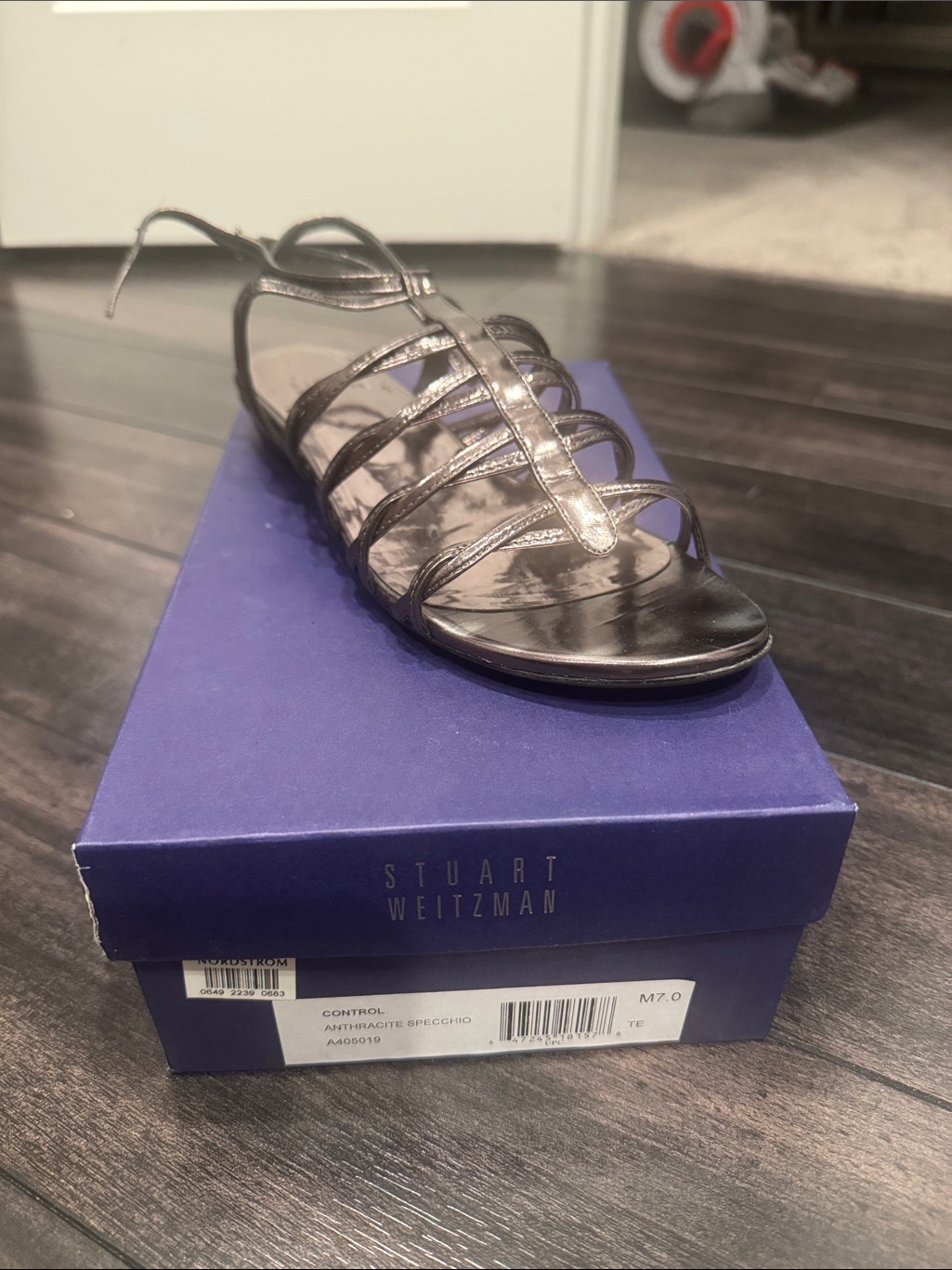 Stuart Weitzman Control Anthracite Strappy Sandals